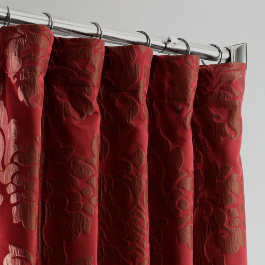 Red & Bronze Damask Faux Silk Jacquard Room Darkening Curtain
