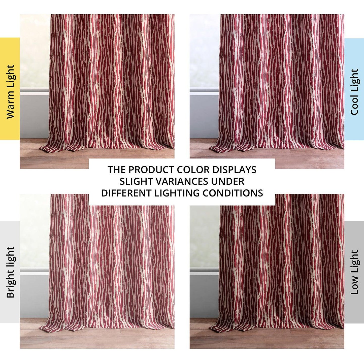 Tiger Striped Red Faux Silk Jacquard Room Darkening Curtain