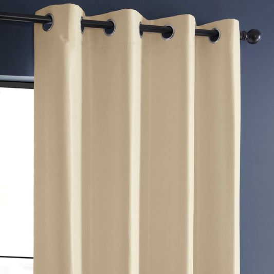 Off White Grommet Vintage Textured Faux Silk Blackout Curtain