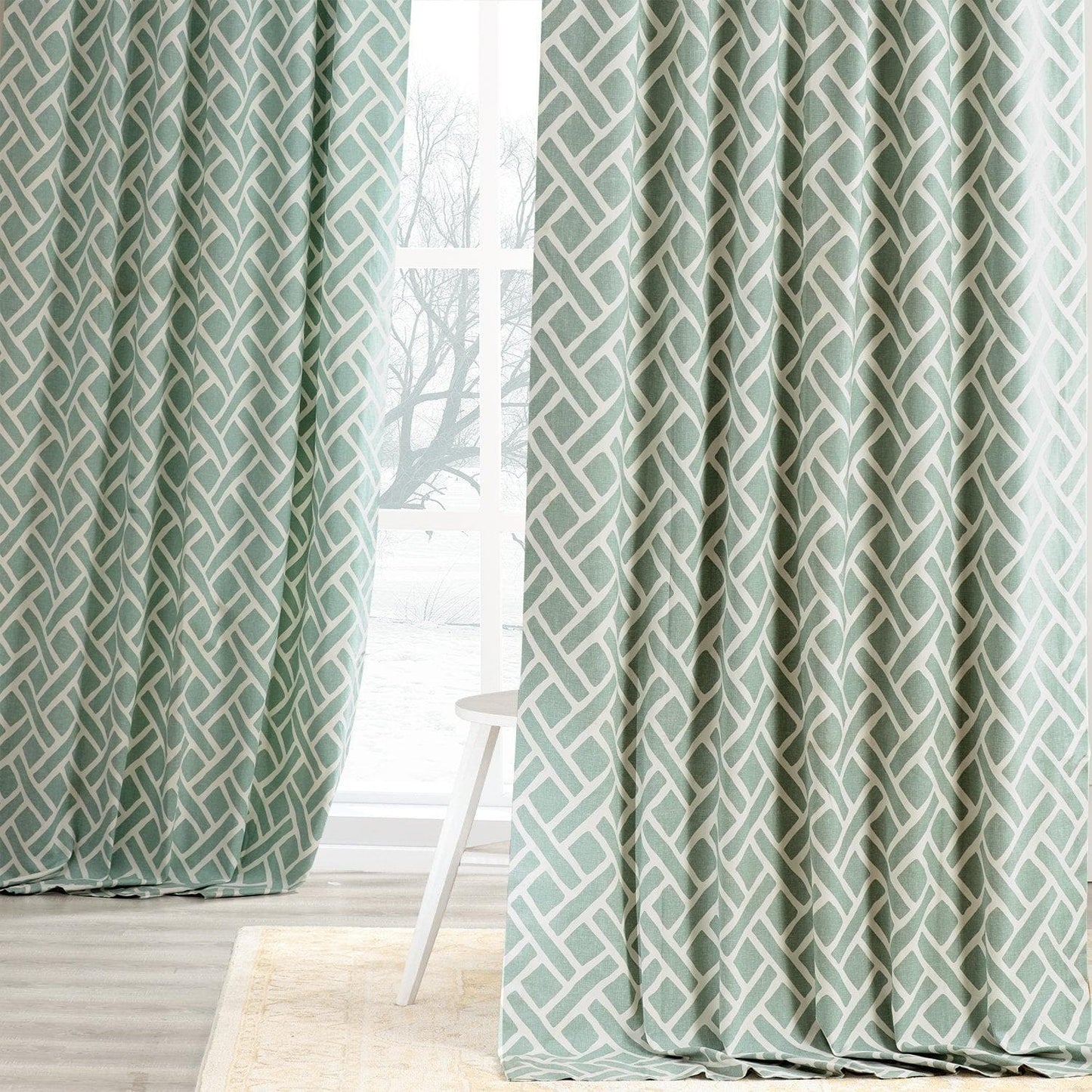 Martinique Aqua Geometric Printed Cotton Room Darkening Curtain