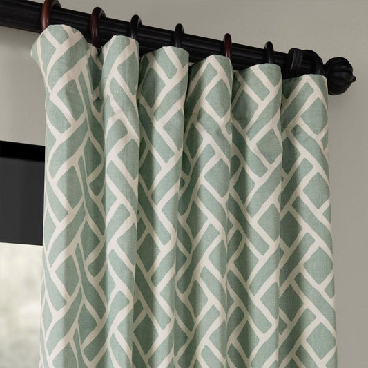 Martinique Aqua Geometric Printed Cotton Room Darkening Curtain