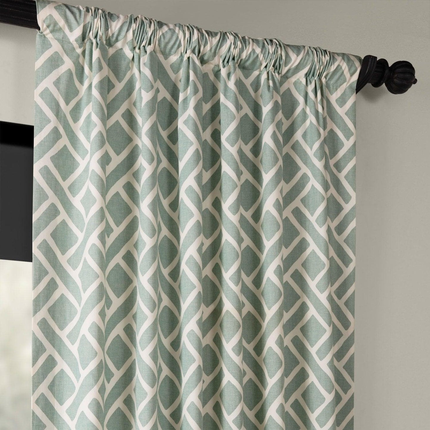 Martinique Aqua Geometric Printed Cotton Room Darkening Curtain