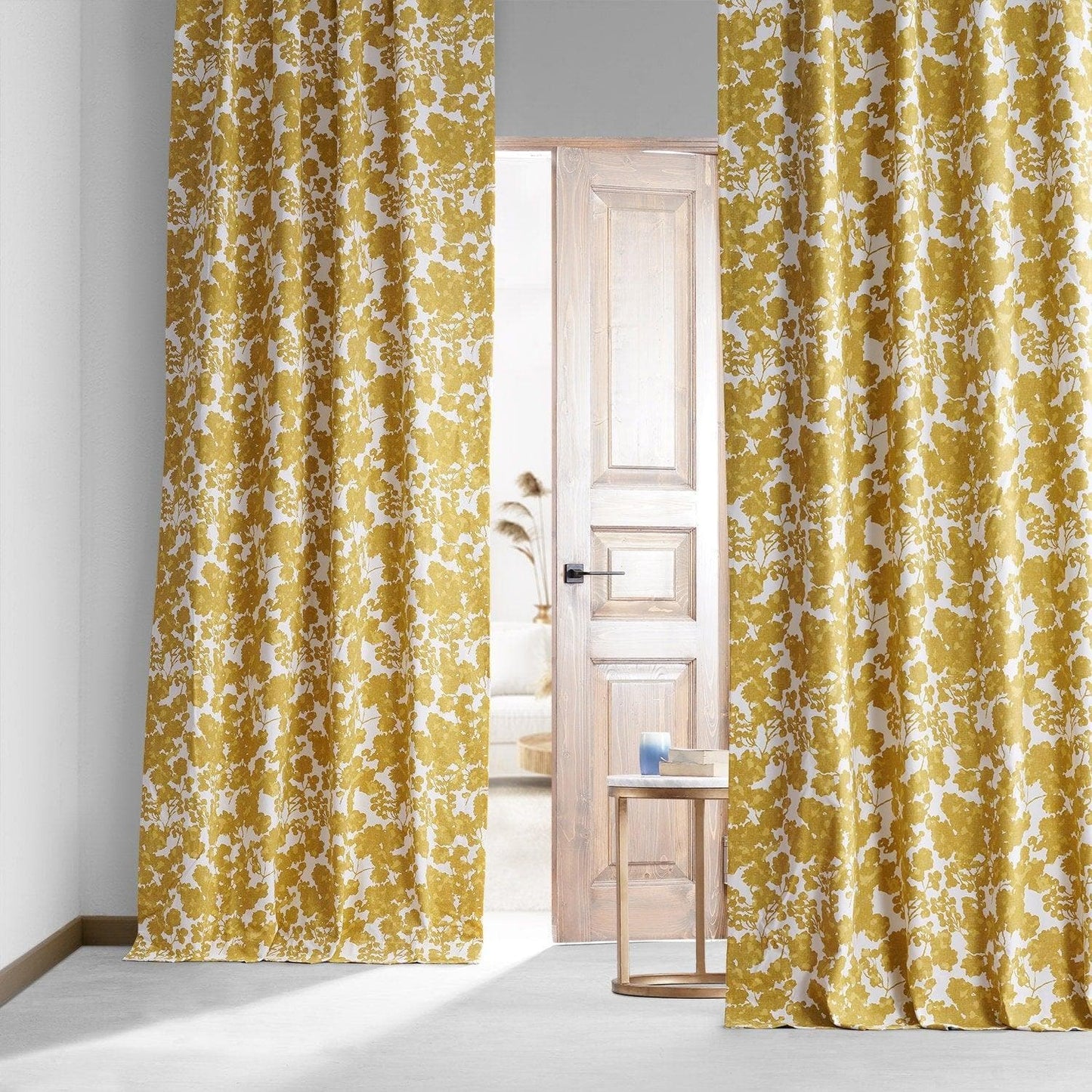 Fleur Gold Floral Printed Cotton Hotel Blackout Curtain