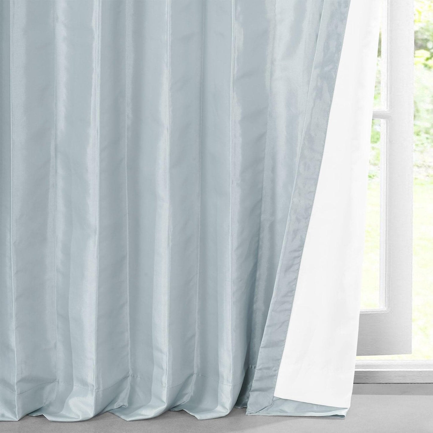 Blue Moon Solid Faux Silk Taffeta Room Darkening Curtain