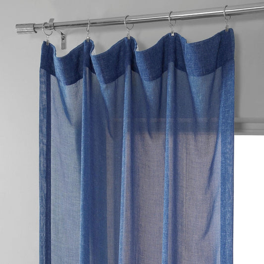Blue Cyan Faux Linen Sheer Curtain Pair (2 Panels)
