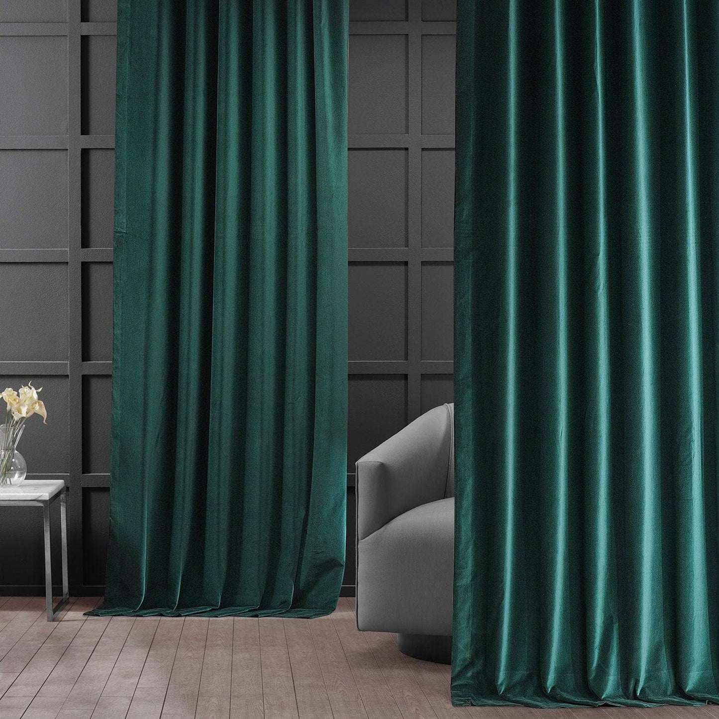 Dublin Green Vintage Cotton Velvet Room Darkening Curtain