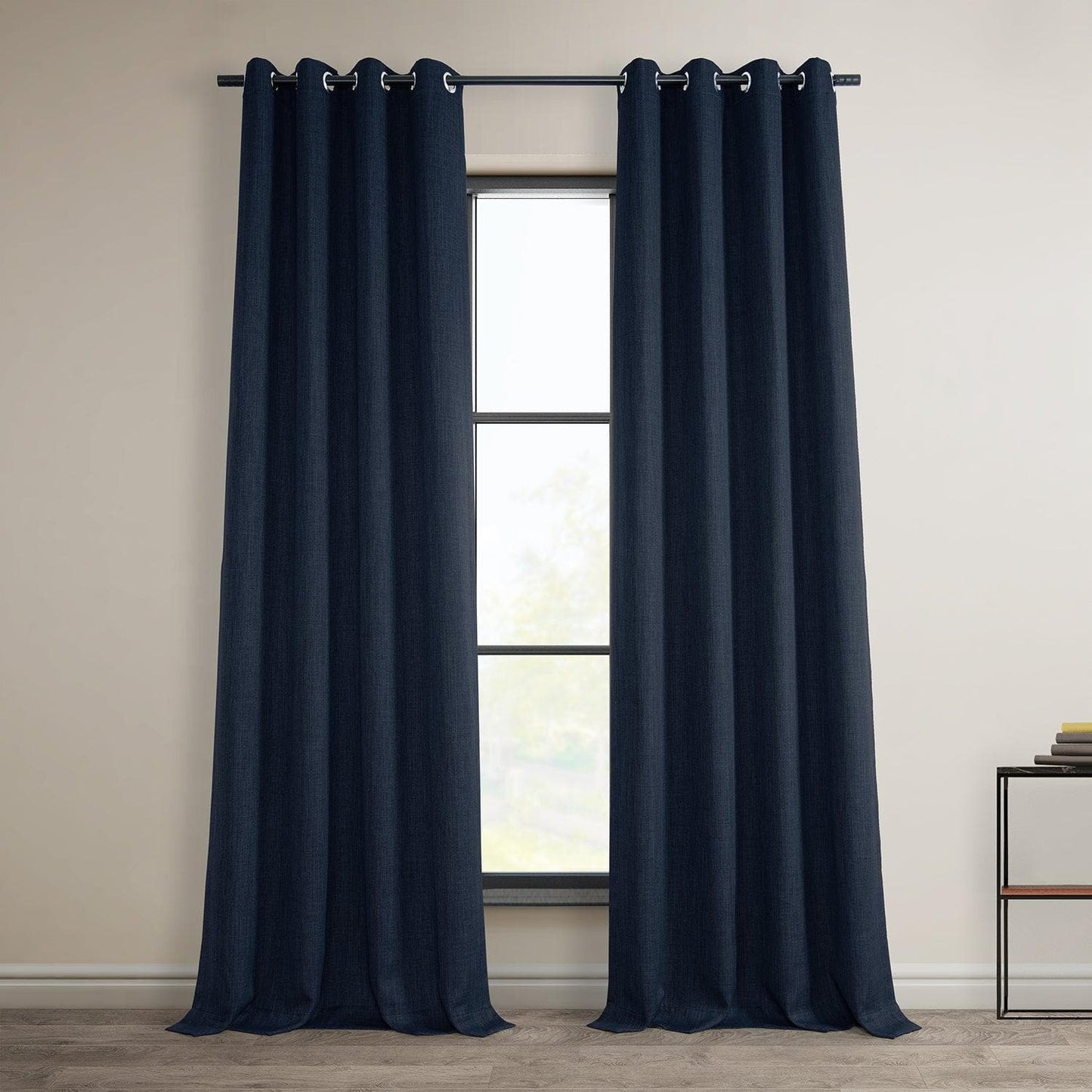 Nightfall Navy Grommet Textured Faux Linen Room Darkening Curtain