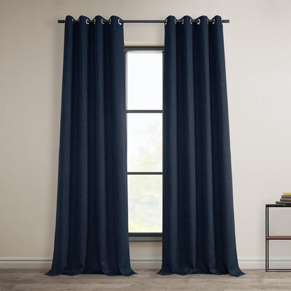 Nightfall Navy Grommet Textured Faux Linen Room Darkening Curtain