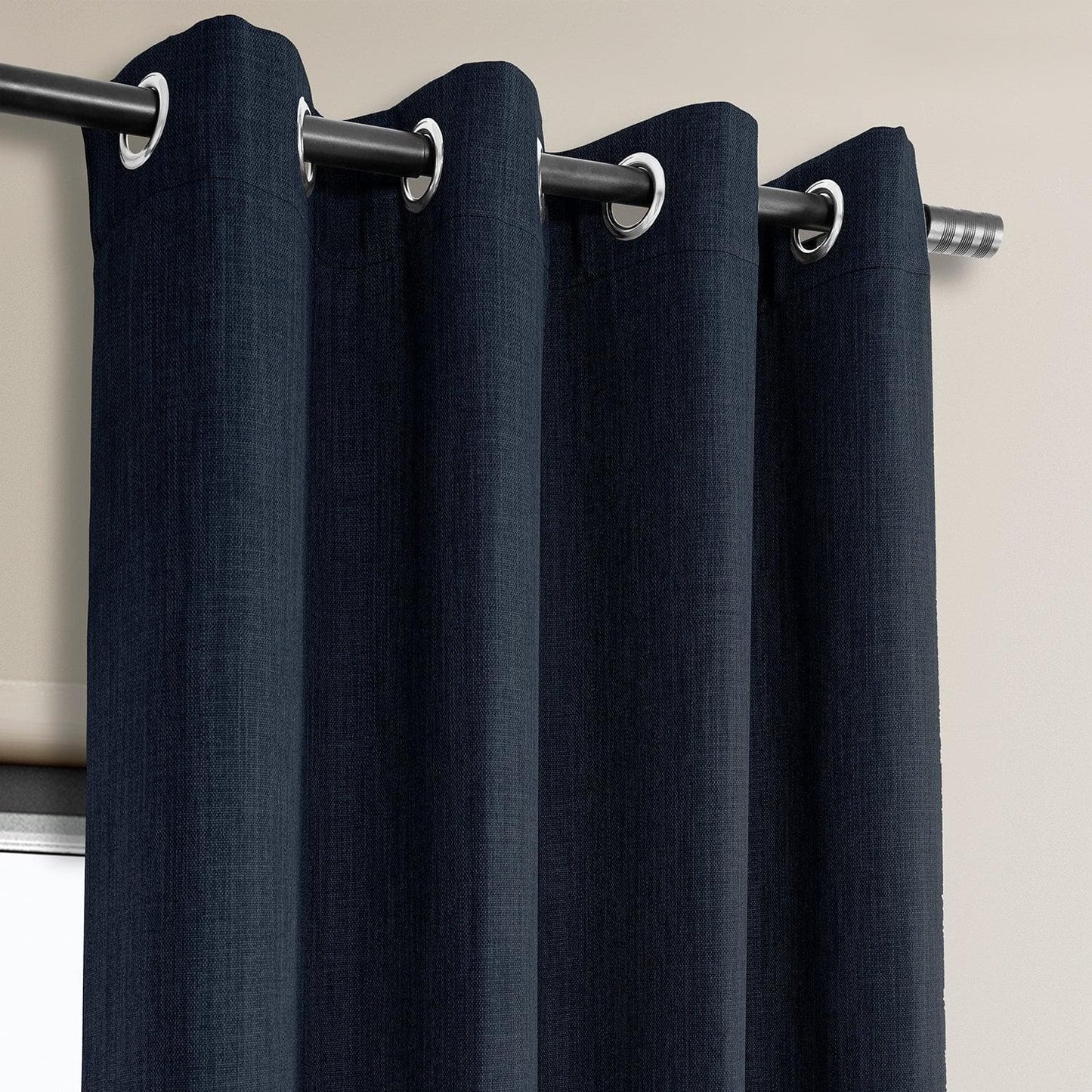 Nightfall Navy Grommet Textured Faux Linen Room Darkening Curtain