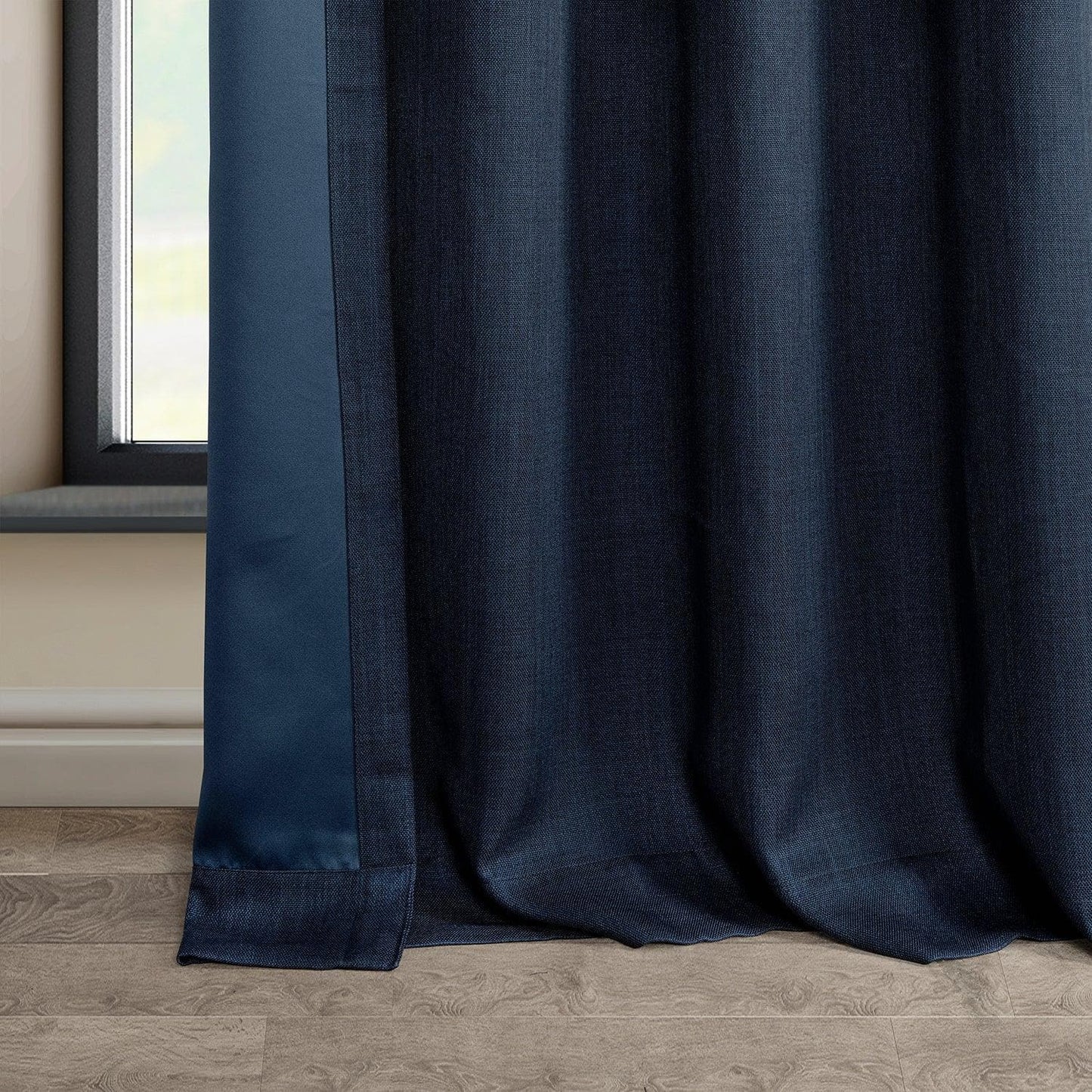 Nightfall Navy Grommet Textured Faux Linen Room Darkening Curtain