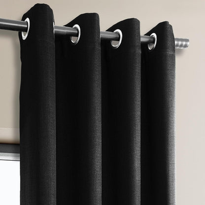 Essential Black Grommet Textured Faux Linen Room Darkening Curtain