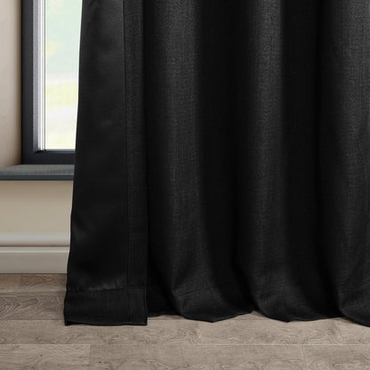 Essential Black Grommet Textured Faux Linen Room Darkening Curtain
