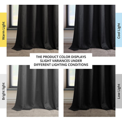 Essential Black Grommet Textured Faux Linen Room Darkening Curtain