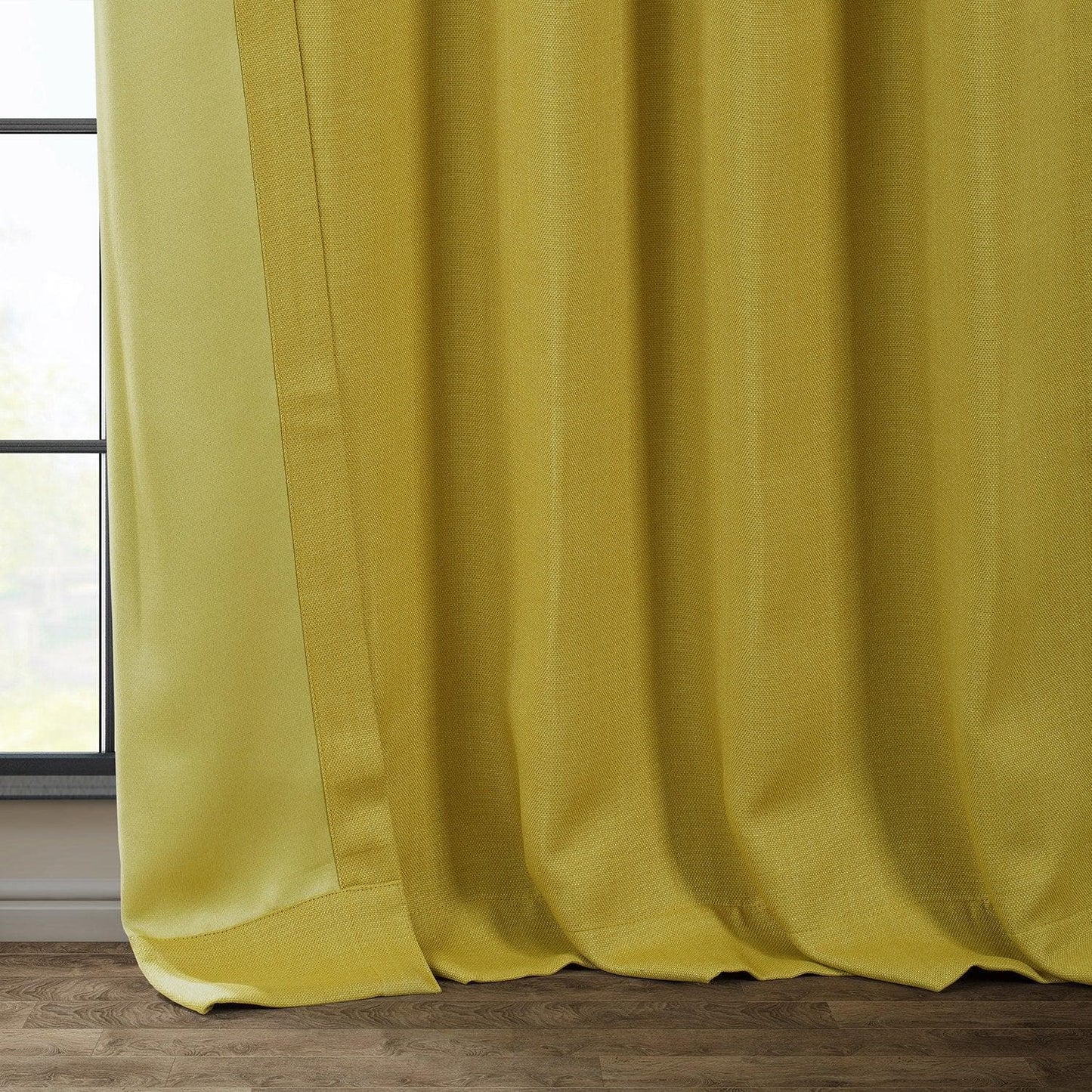 Ochre Textured Faux Linen Room Darkening Curtain