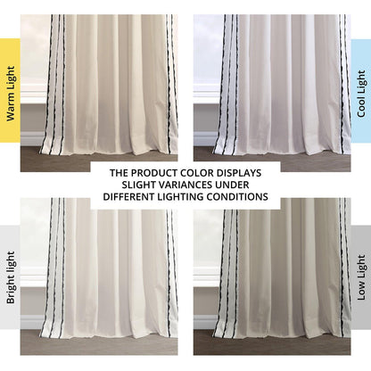 Sharkskin Black Striped Bordered Cotton Curtain