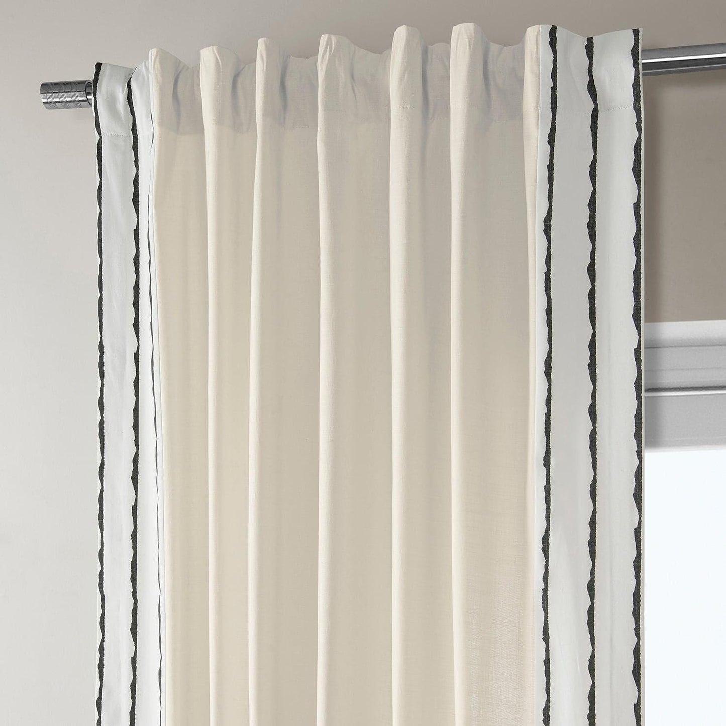 Sharkskin Black Striped Bordered Cotton Curtain