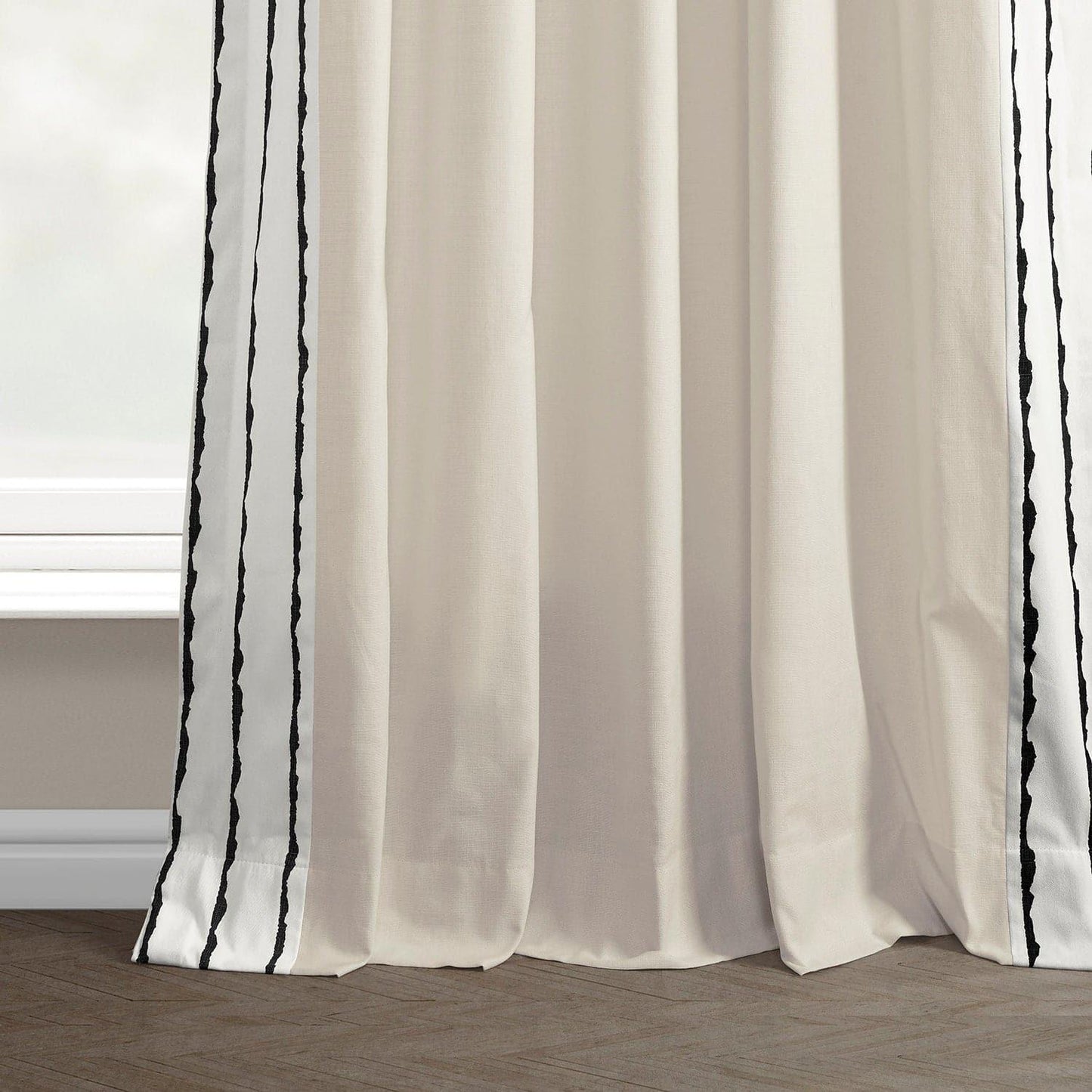 Sharkskin Black Striped Bordered Cotton Curtain
