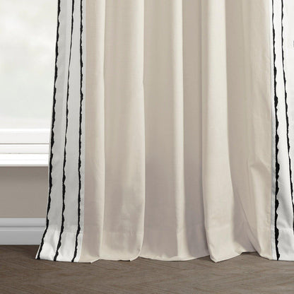 Sharkskin Black Striped Bordered Cotton Curtain
