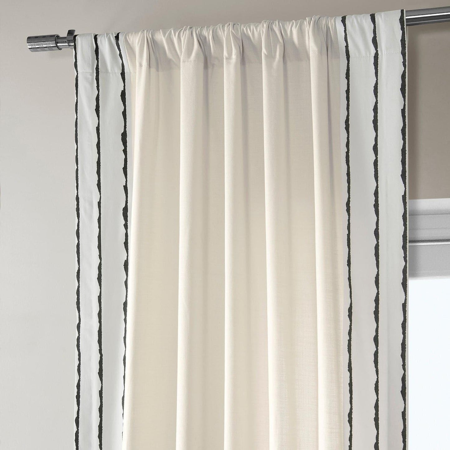 Sharkskin Black Striped Bordered Cotton Curtain