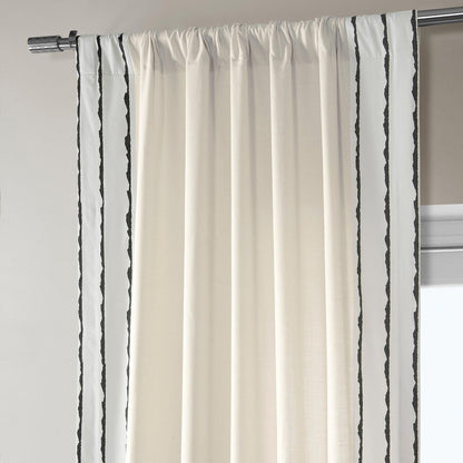 Sharkskin Black Striped Bordered Cotton Curtain