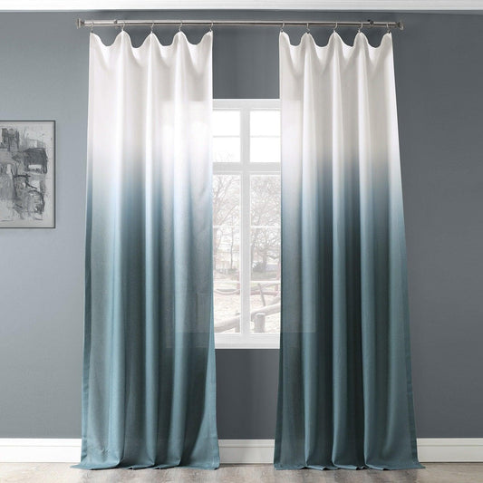 Aqua Abstract Ombre Faux Linen Curtain