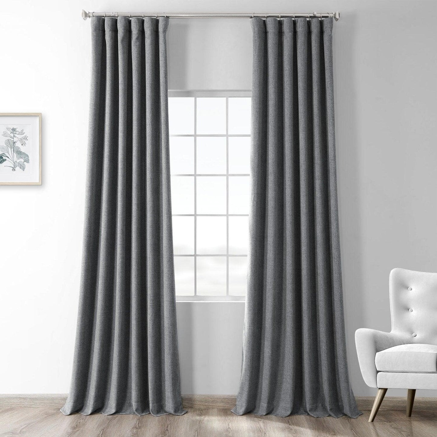 Modern Grey Heathered Woolen Weave Room Darkening Curtain