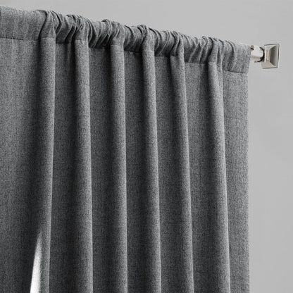 Modern Grey Heathered Woolen Weave Room Darkening Curtain