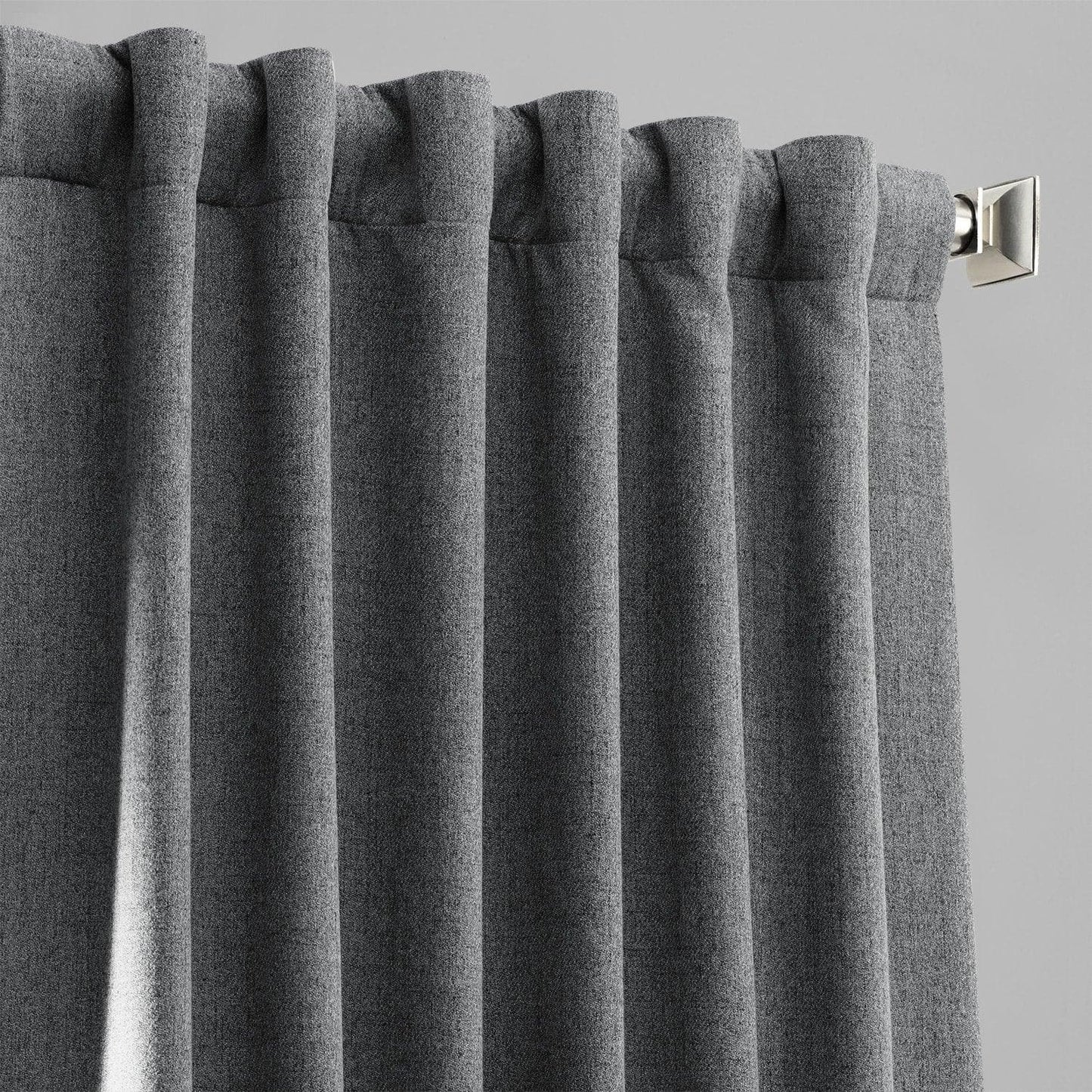 Modern Grey Heathered Woolen Weave Room Darkening Curtain