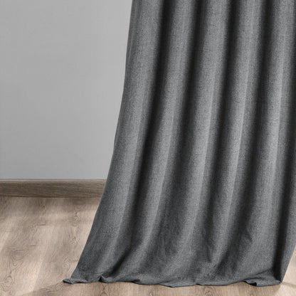 Modern Grey Heathered Woolen Weave Room Darkening Curtain