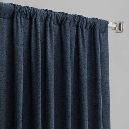 Dark Denim Blue Heathered Woolen Weave Room Darkening Curtain