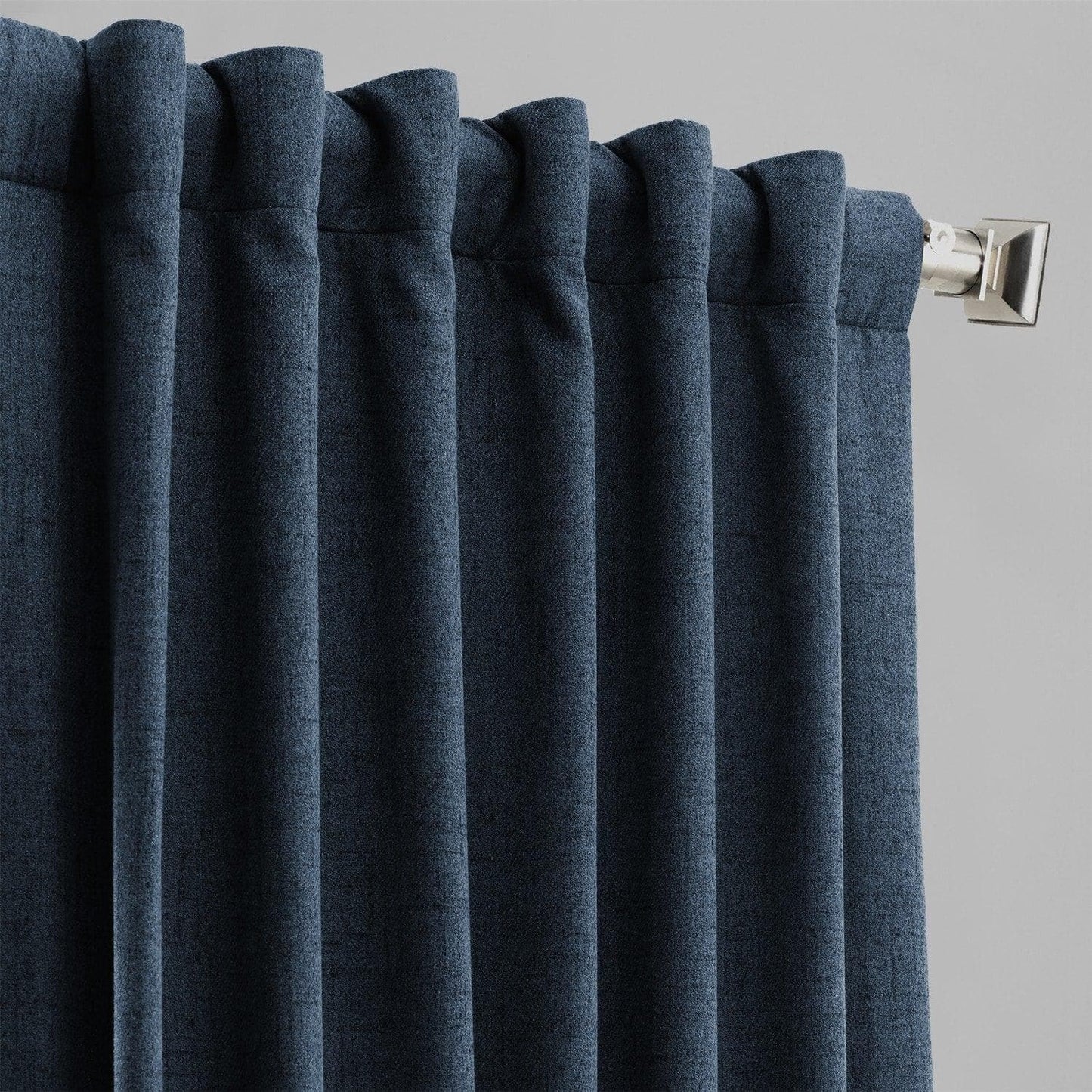 Dark Denim Blue Heathered Woolen Weave Room Darkening Curtain