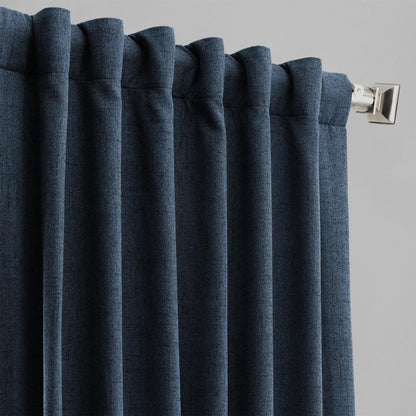 Dark Denim Blue Heathered Woolen Weave Room Darkening Curtain