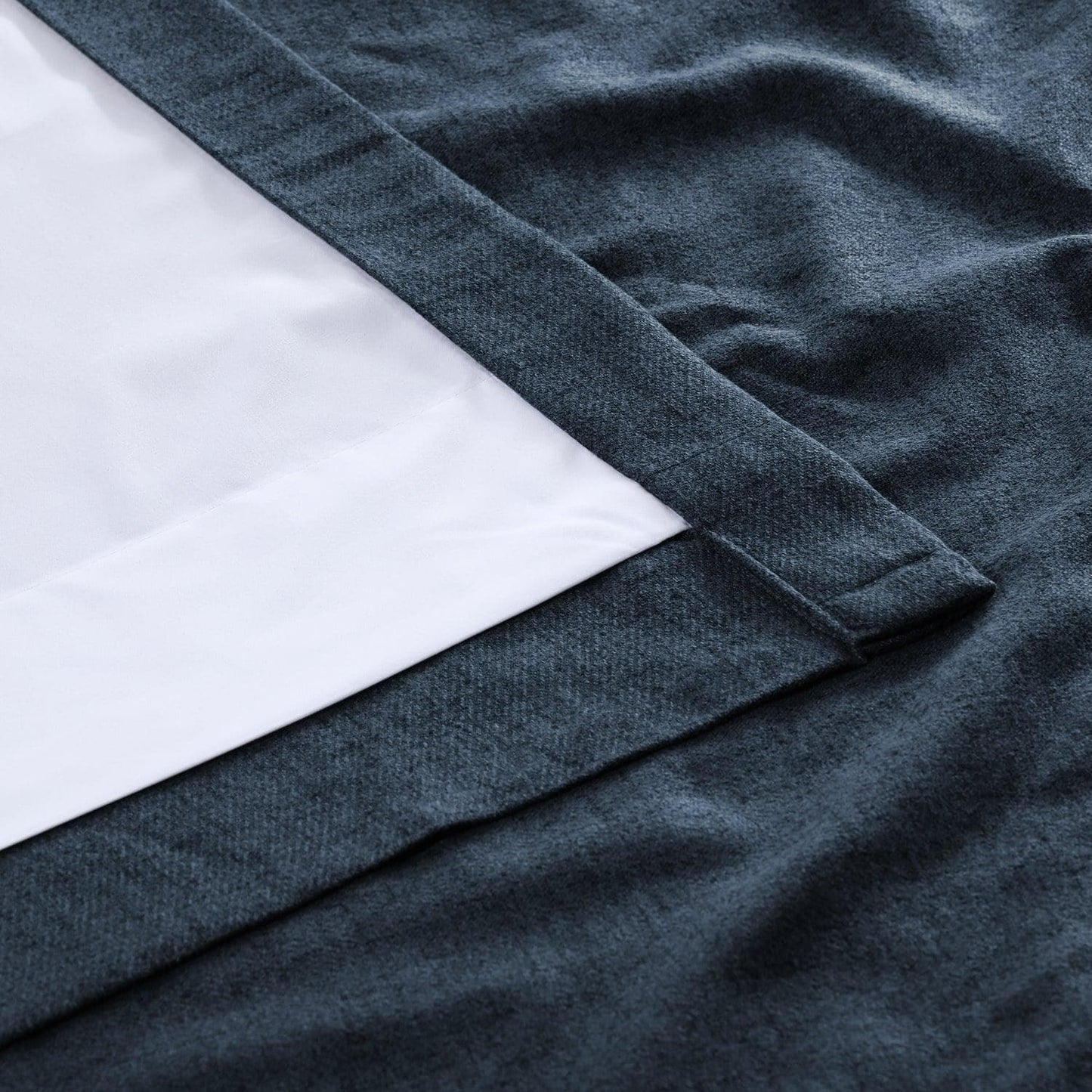 Dark Denim Blue Heathered Woolen Weave Room Darkening Curtain