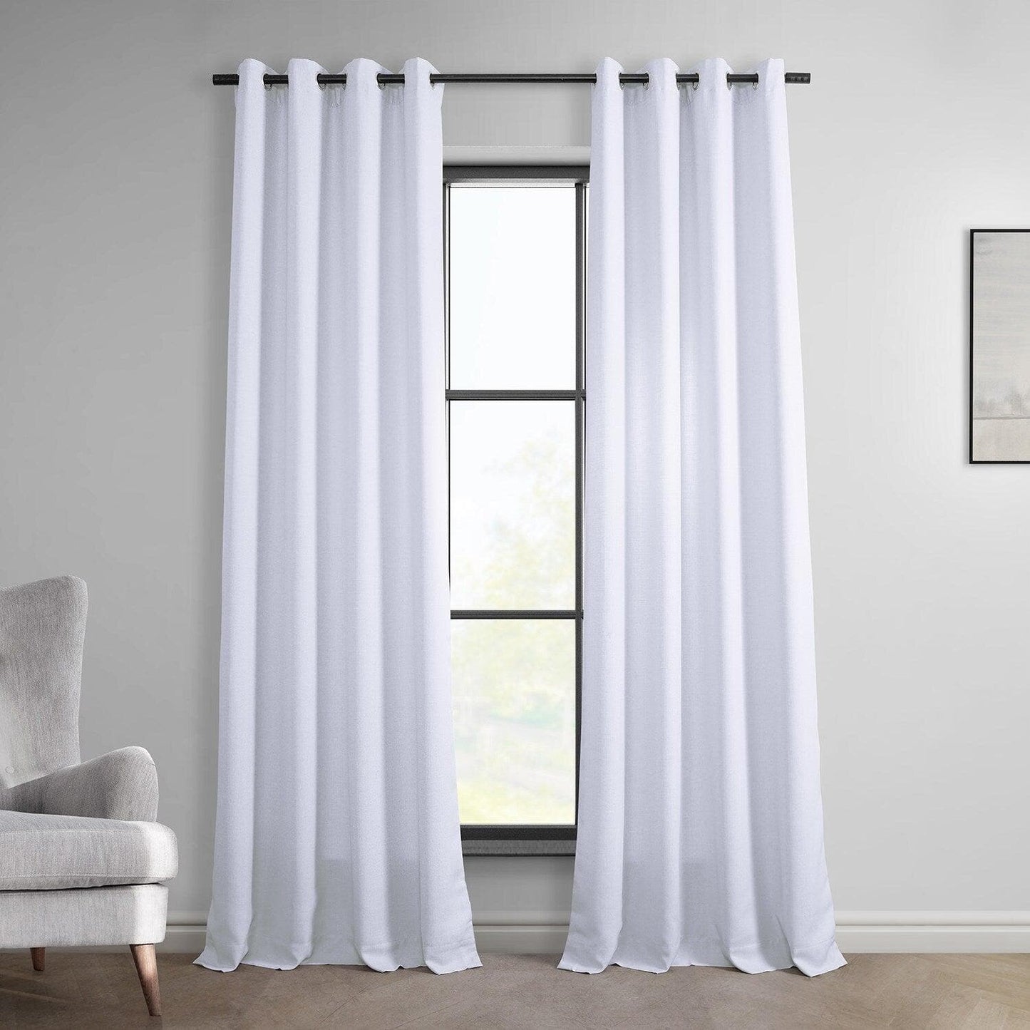 Dove White Grommet Italian Faux Linen Room Darkening Curtain