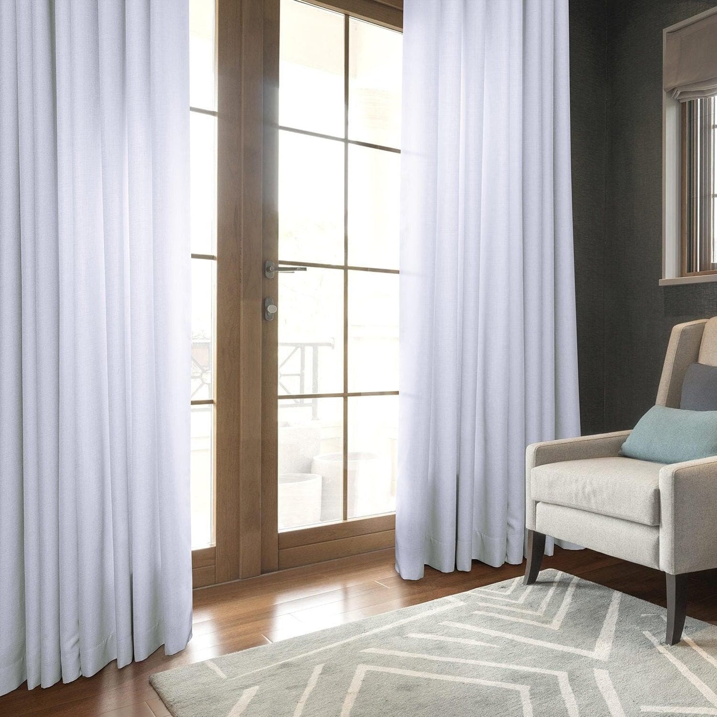 Dove White Grommet Italian Faux Linen Room Darkening Curtain