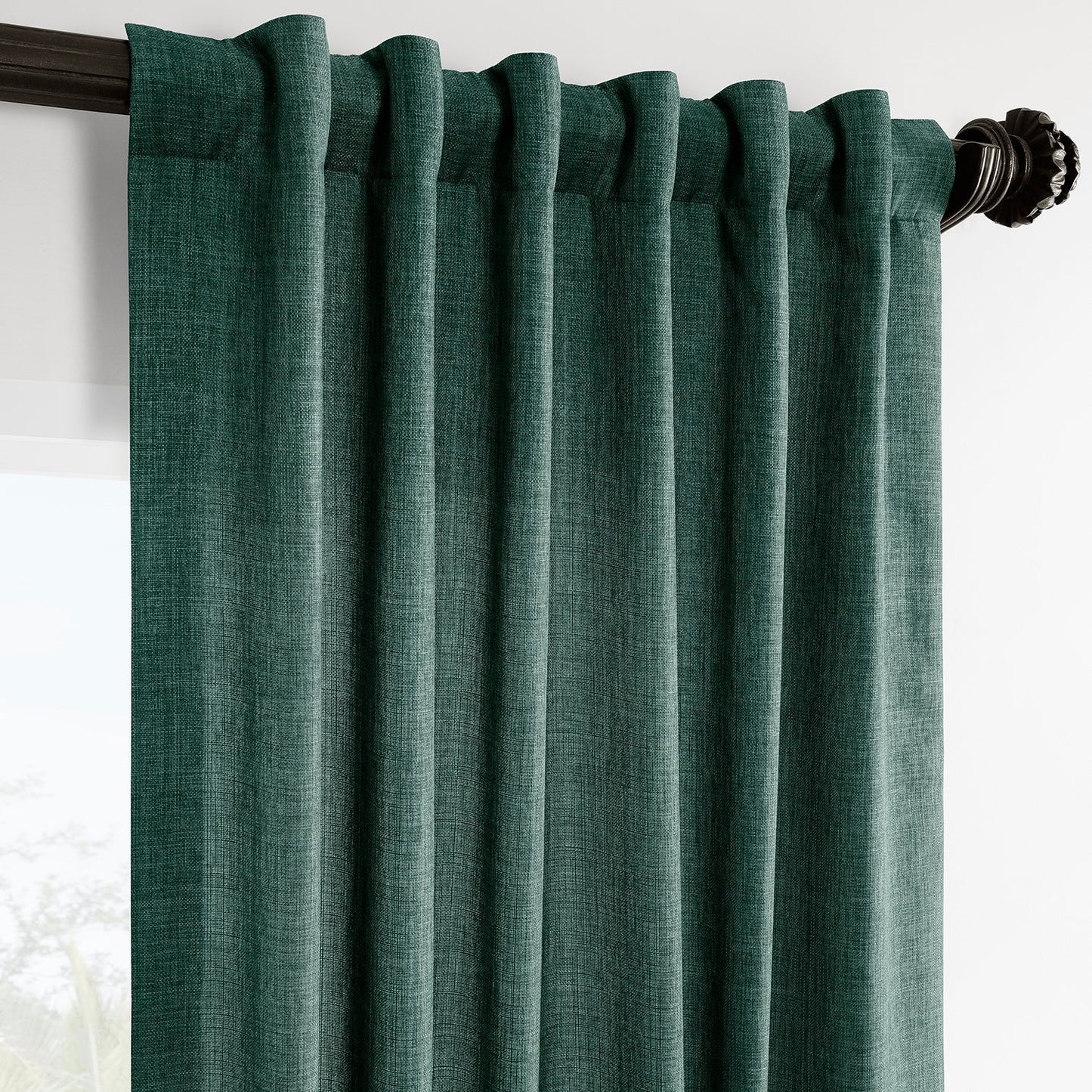 Empire Green Italian Faux Linen Room Darkening Curtain