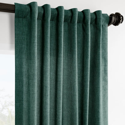 Empire Green Italian Faux Linen Room Darkening Curtain
