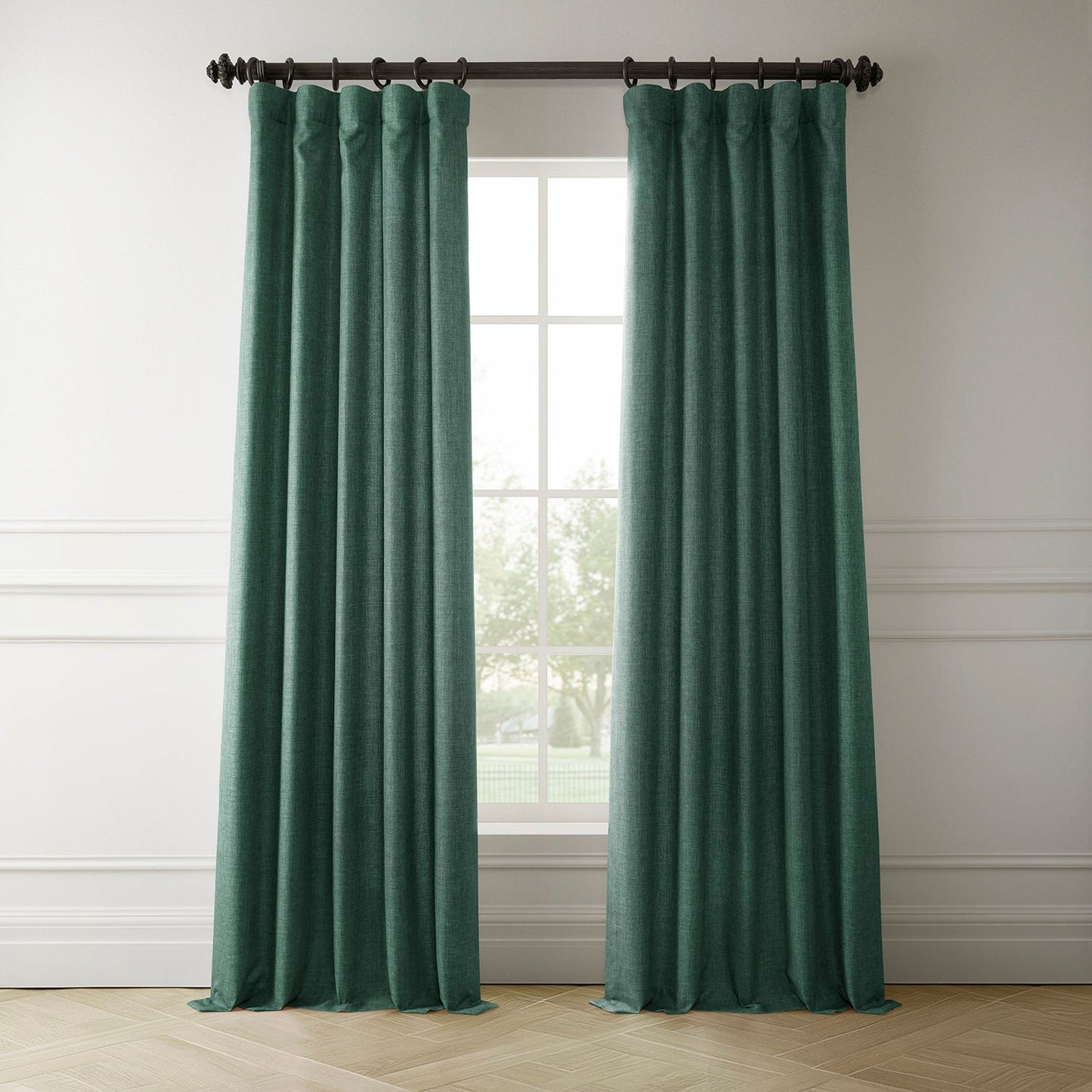 Empire Green Italian Faux Linen Room Darkening Curtain