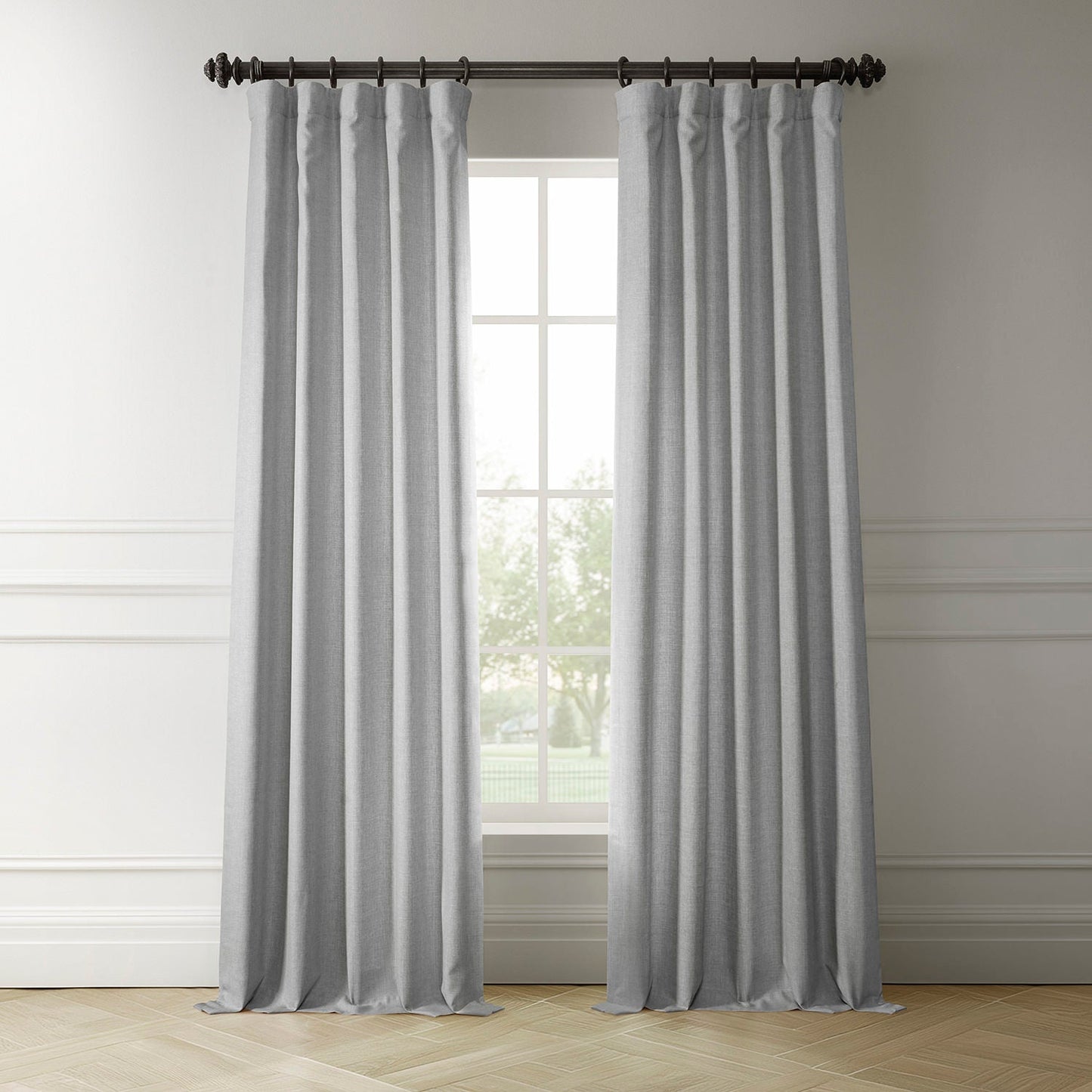 Portrait Grey Italian Faux Linen Room Darkening Curtain