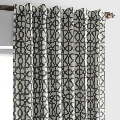 Metro Black Geometric Faux Silk Jacquard Room Darkening Curtain