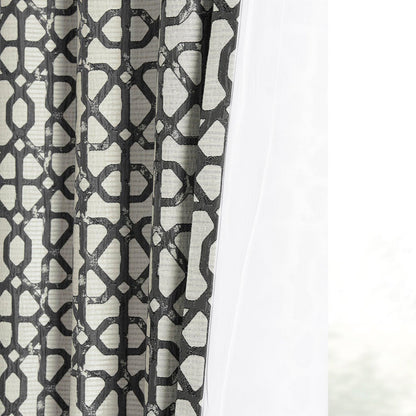 Metro Black Geometric Faux Silk Jacquard Room Darkening Curtain