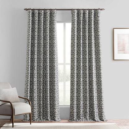Metro Black Geometric Faux Silk Jacquard Room Darkening Curtain