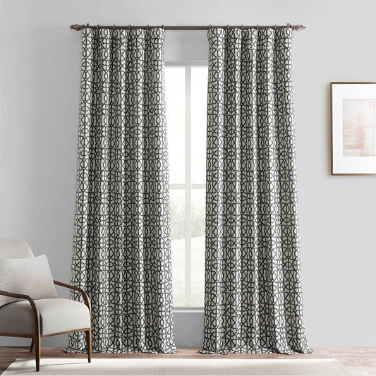 Metro Black Geometric Faux Silk Jacquard Room Darkening Curtain