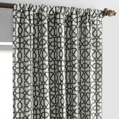Metro Black Geometric Faux Silk Jacquard Room Darkening Curtain