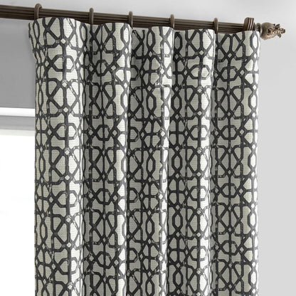 Metro Black Geometric Faux Silk Jacquard Room Darkening Curtain