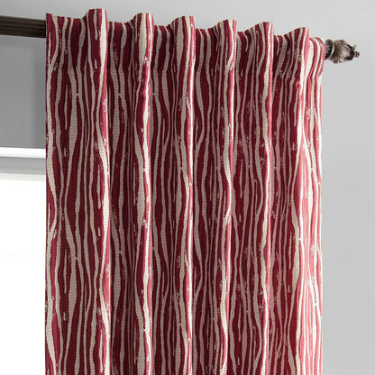 Tiger Striped Red Faux Silk Jacquard Room Darkening Curtain