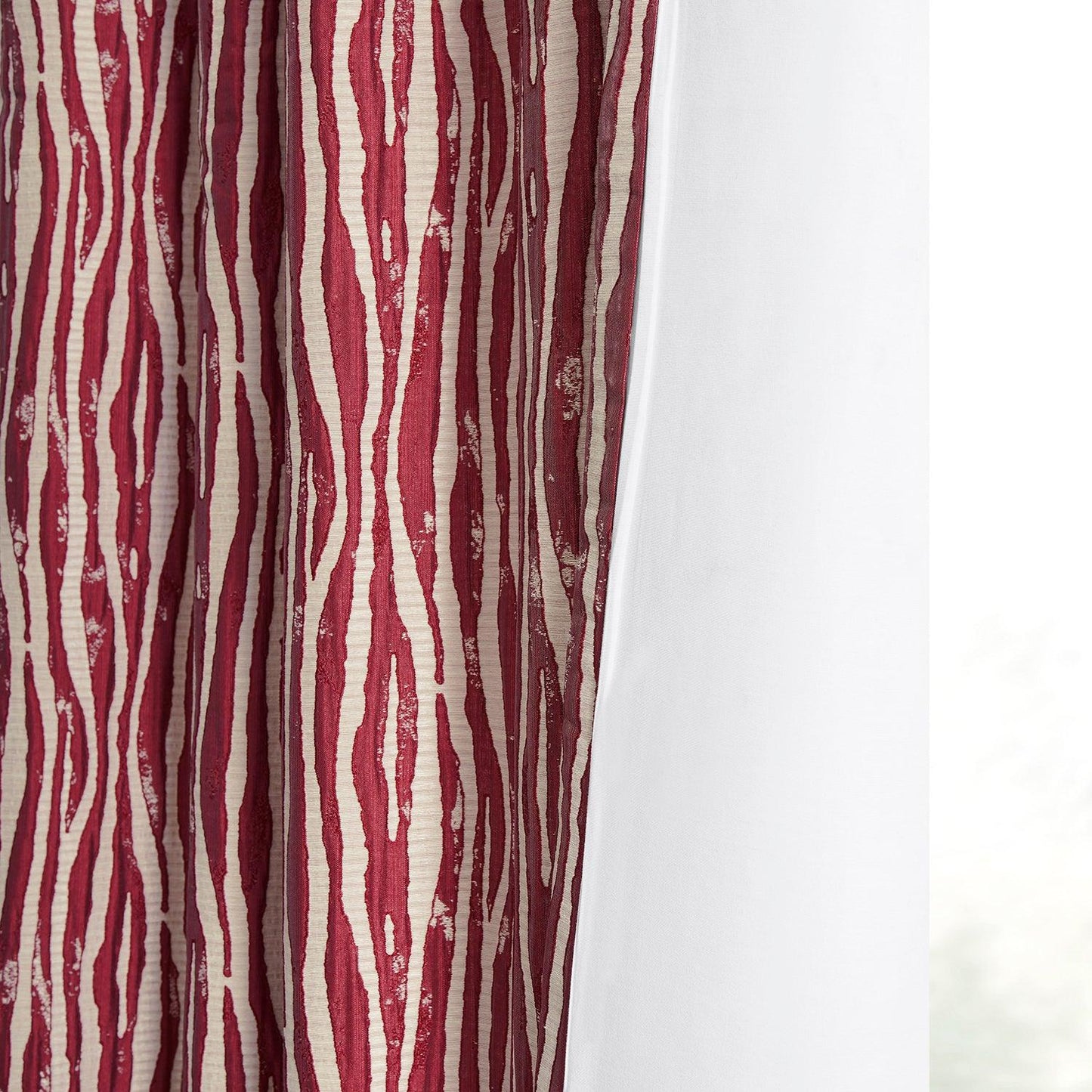 Tiger Striped Red Faux Silk Jacquard Room Darkening Curtain
