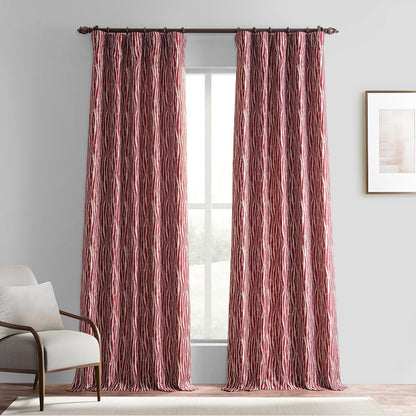 Tiger Striped Red Faux Silk Jacquard Room Darkening Curtain