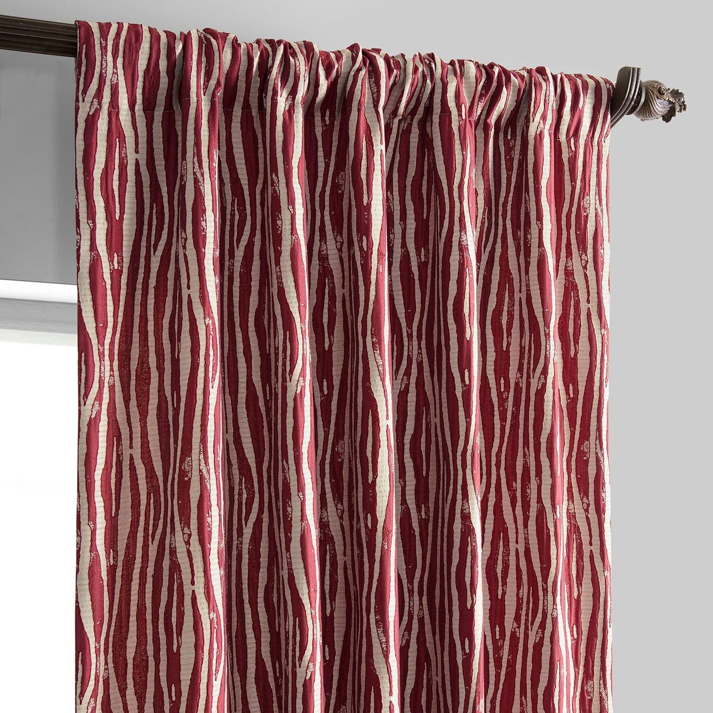 Tiger Striped Red Faux Silk Jacquard Room Darkening Curtain