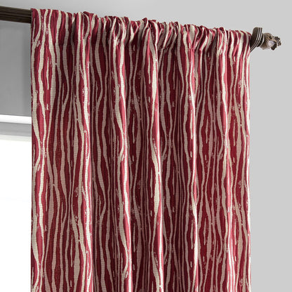 Tiger Striped Red Faux Silk Jacquard Room Darkening Curtain